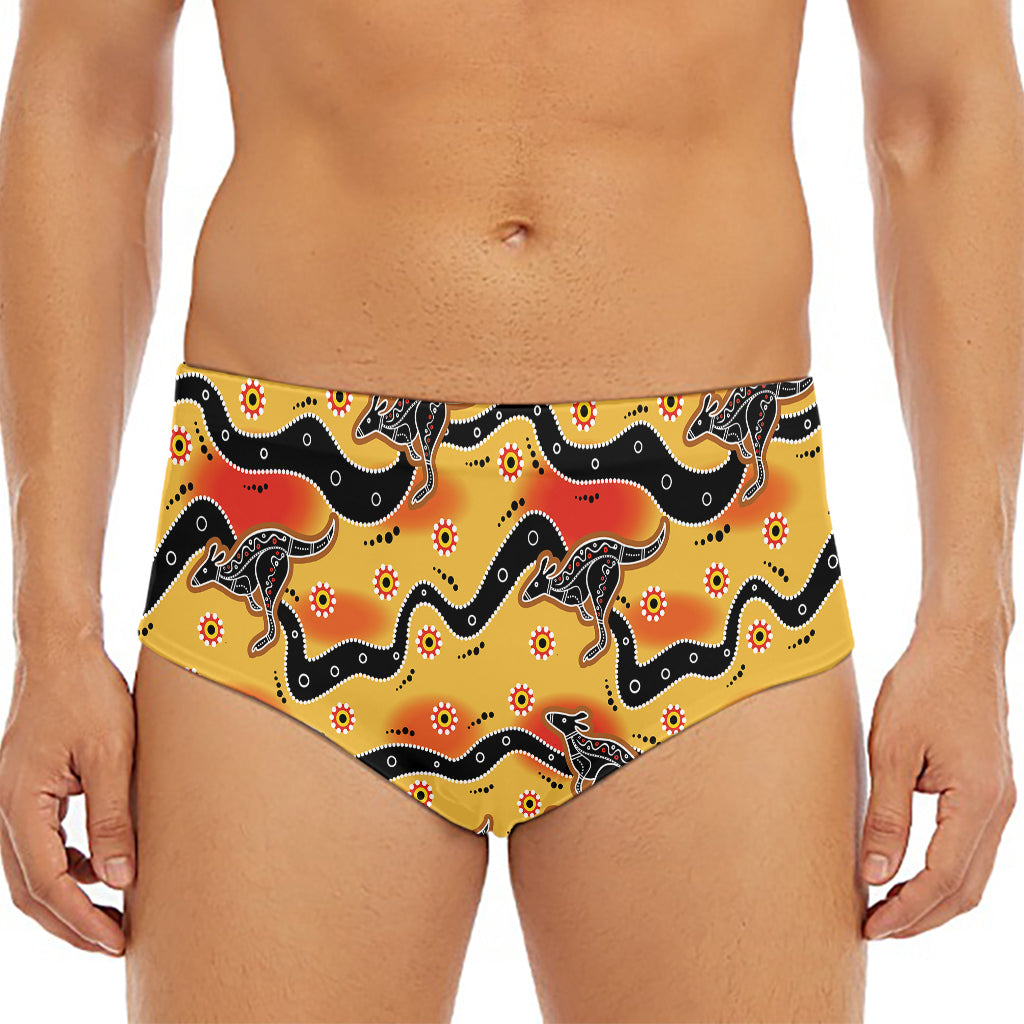 Aboriginal Kangaroo Pattern Print Men's Triangle Swim Briefs