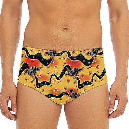 Aboriginal Kangaroo Pattern Print Men's Triangle Swim Briefs