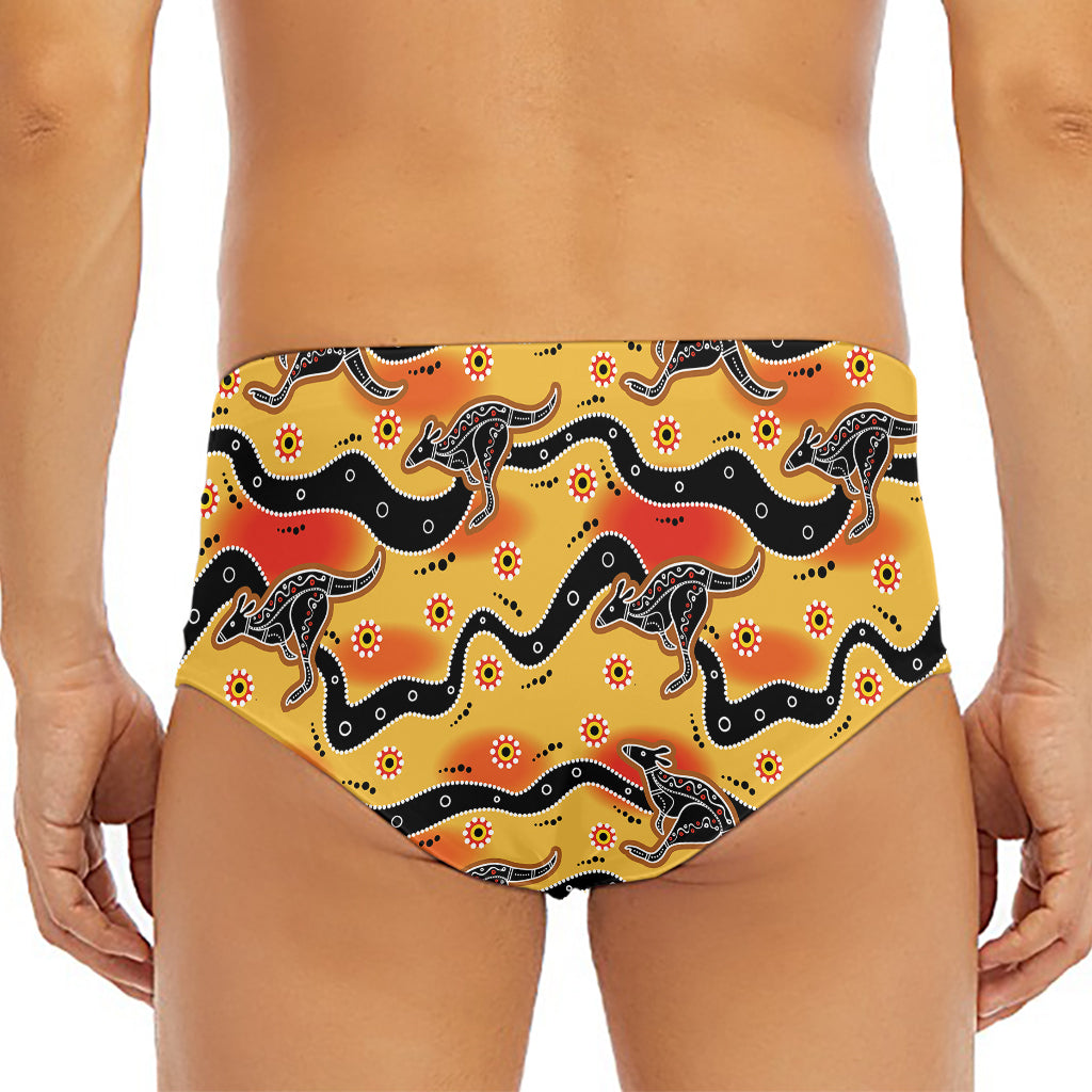 Aboriginal Kangaroo Pattern Print Men's Triangle Swim Briefs