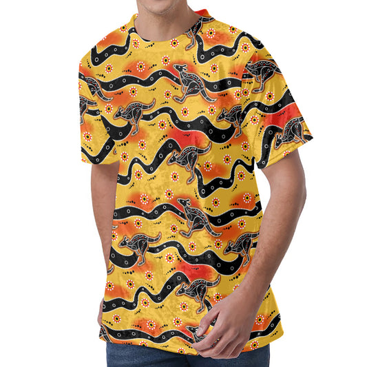 Aboriginal Kangaroo Pattern Print Men's Velvet T-Shirt