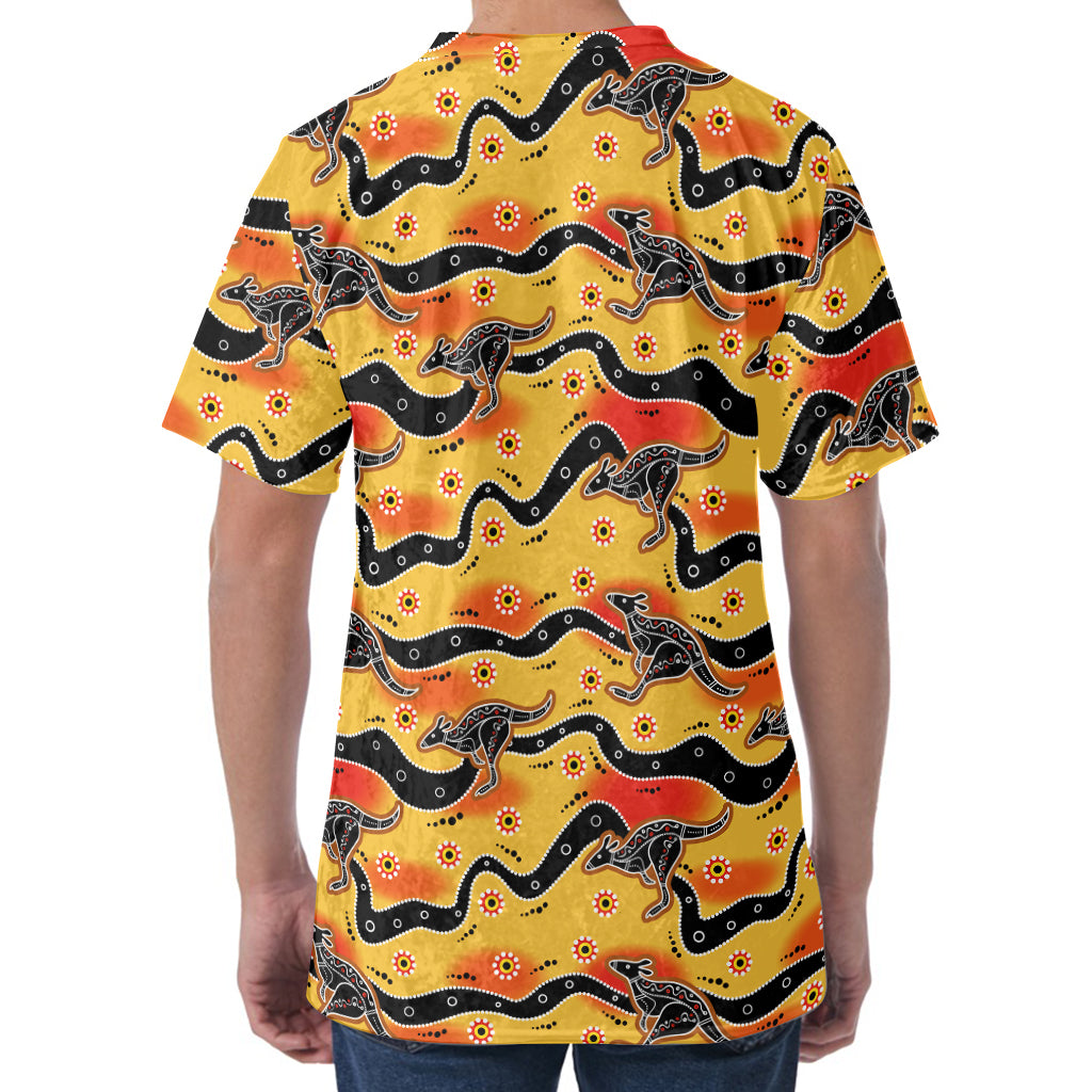 Aboriginal Kangaroo Pattern Print Men's Velvet T-Shirt