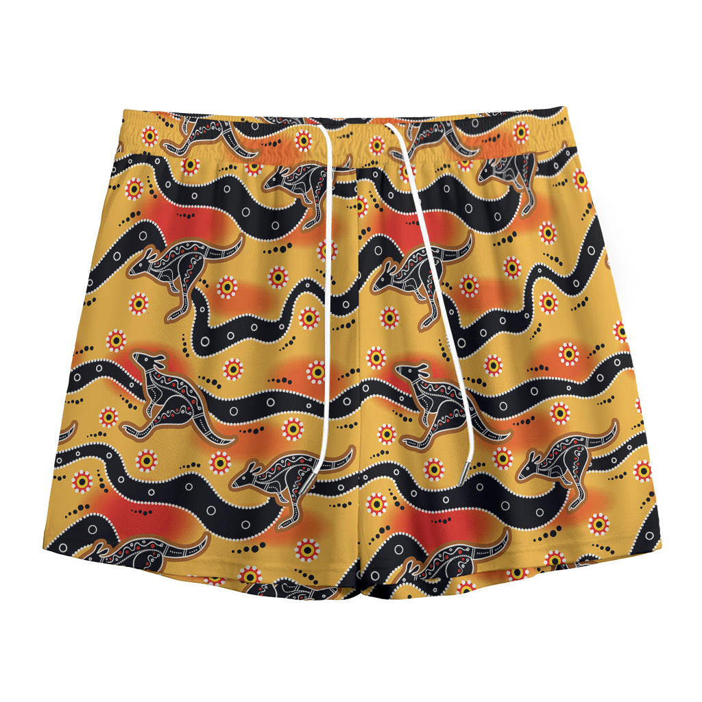 Aboriginal Kangaroo Pattern Print Mesh Shorts