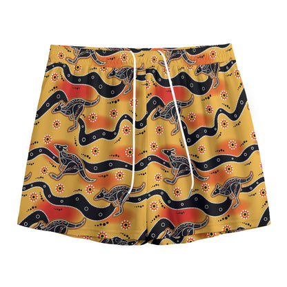 Aboriginal Kangaroo Pattern Print Mesh Shorts