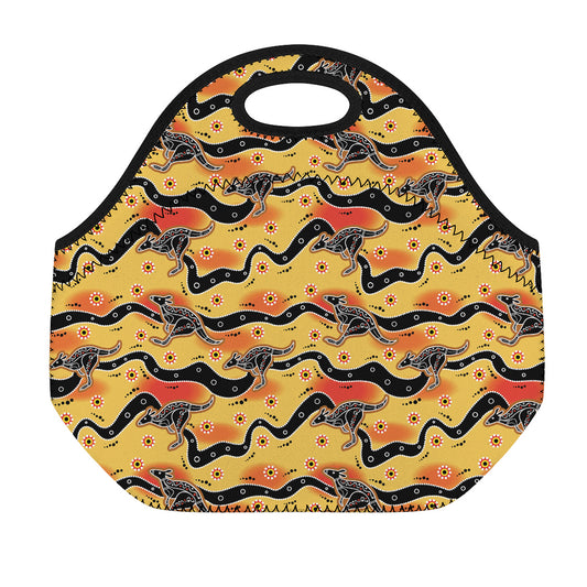 Aboriginal Kangaroo Pattern Print Neoprene Lunch Bag