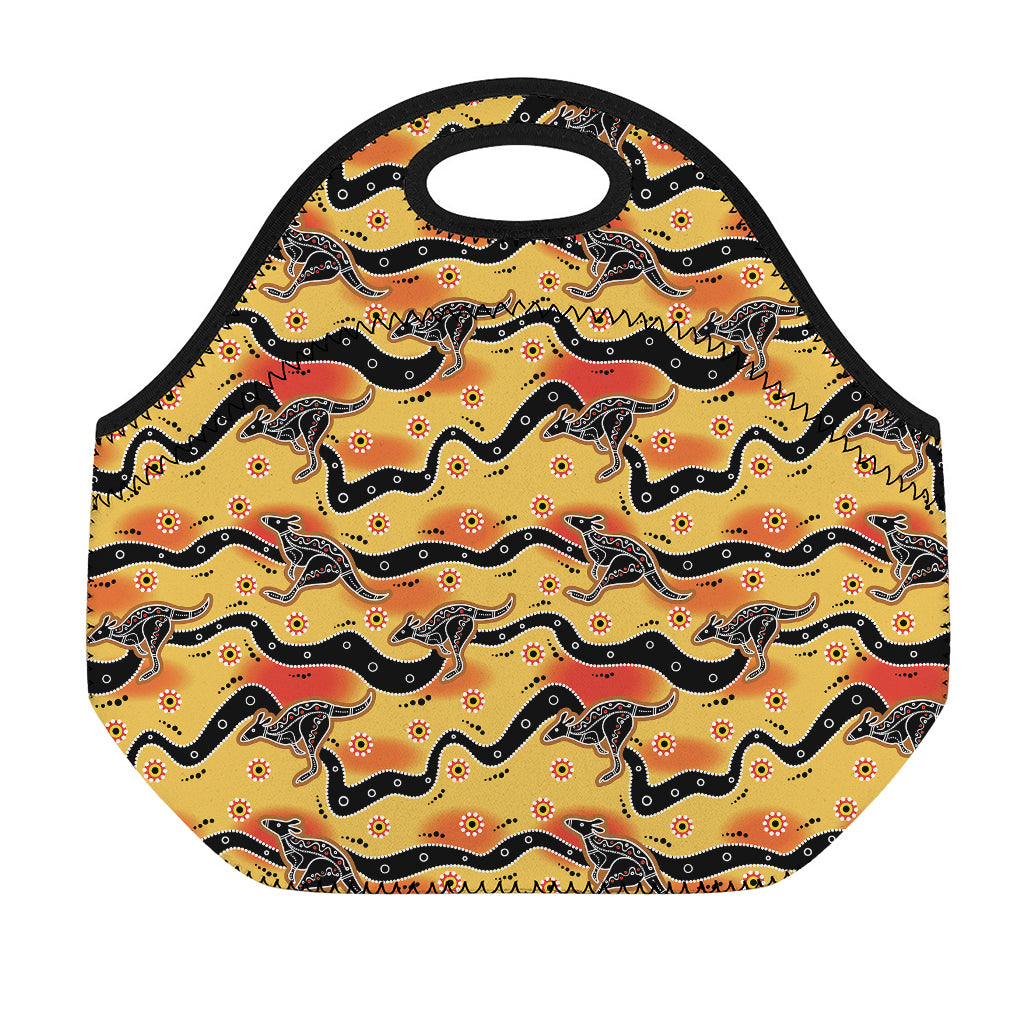 Aboriginal Kangaroo Pattern Print Neoprene Lunch Bag