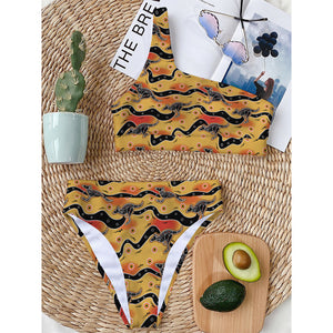 Aboriginal Kangaroo Pattern Print One Shoulder Bikini Top