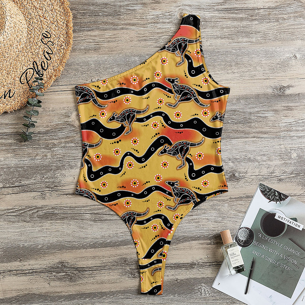 Aboriginal Kangaroo Pattern Print One Shoulder Bodysuit