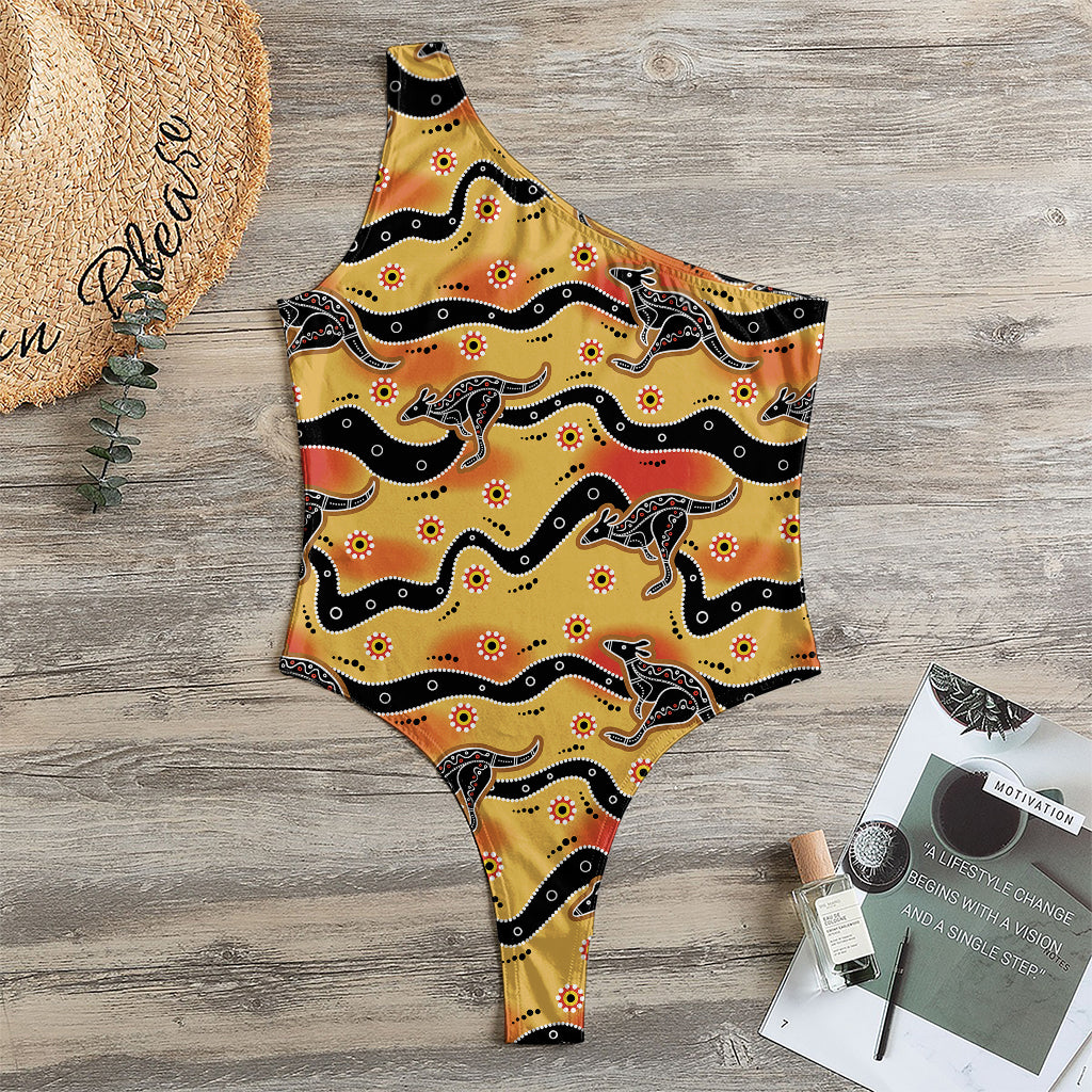 Aboriginal Kangaroo Pattern Print One Shoulder Bodysuit