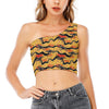 Aboriginal Kangaroo Pattern Print One Shoulder Crop Top