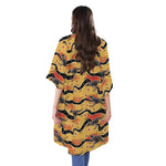 Aboriginal Kangaroo Pattern Print Open Front Beach Cover Up