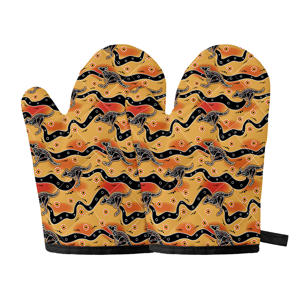 Aboriginal Kangaroo Pattern Print Oven Mitts