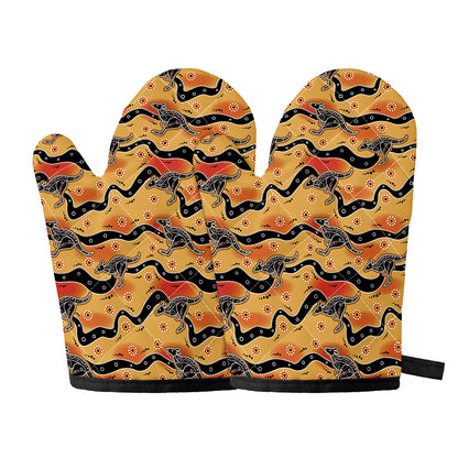 Aboriginal Kangaroo Pattern Print Oven Mitts