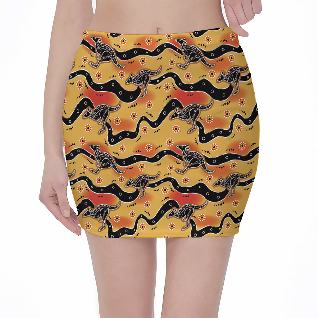 Aboriginal Kangaroo Pattern Print Pencil Mini Skirt