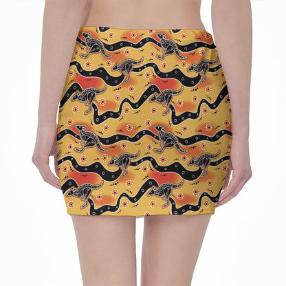 Aboriginal Kangaroo Pattern Print Pencil Mini Skirt