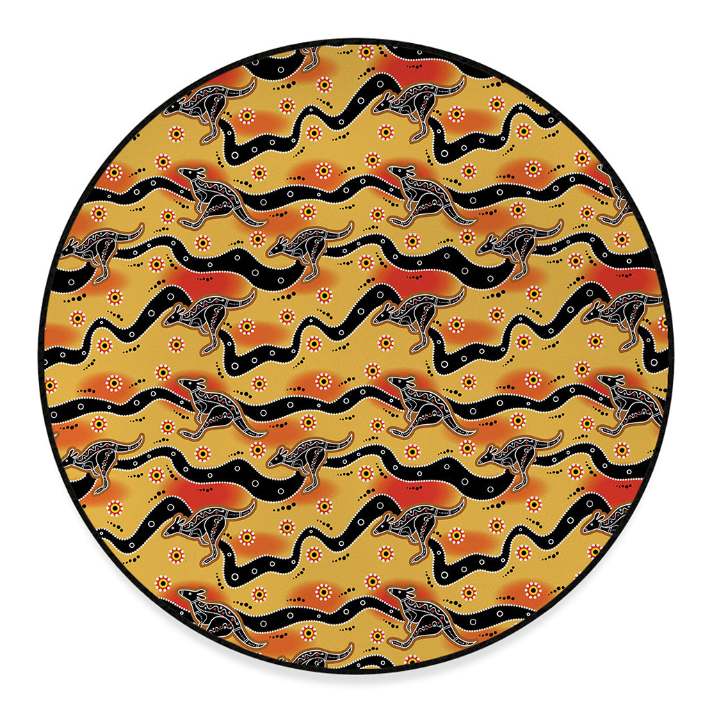Aboriginal Kangaroo Pattern Print Round Floor Mat
