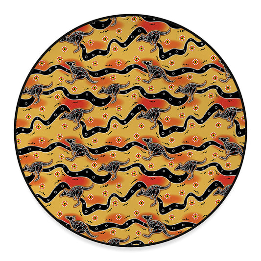 Aboriginal Kangaroo Pattern Print Round Floor Mat