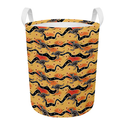 Aboriginal Kangaroo Pattern Print Round Laundry Basket