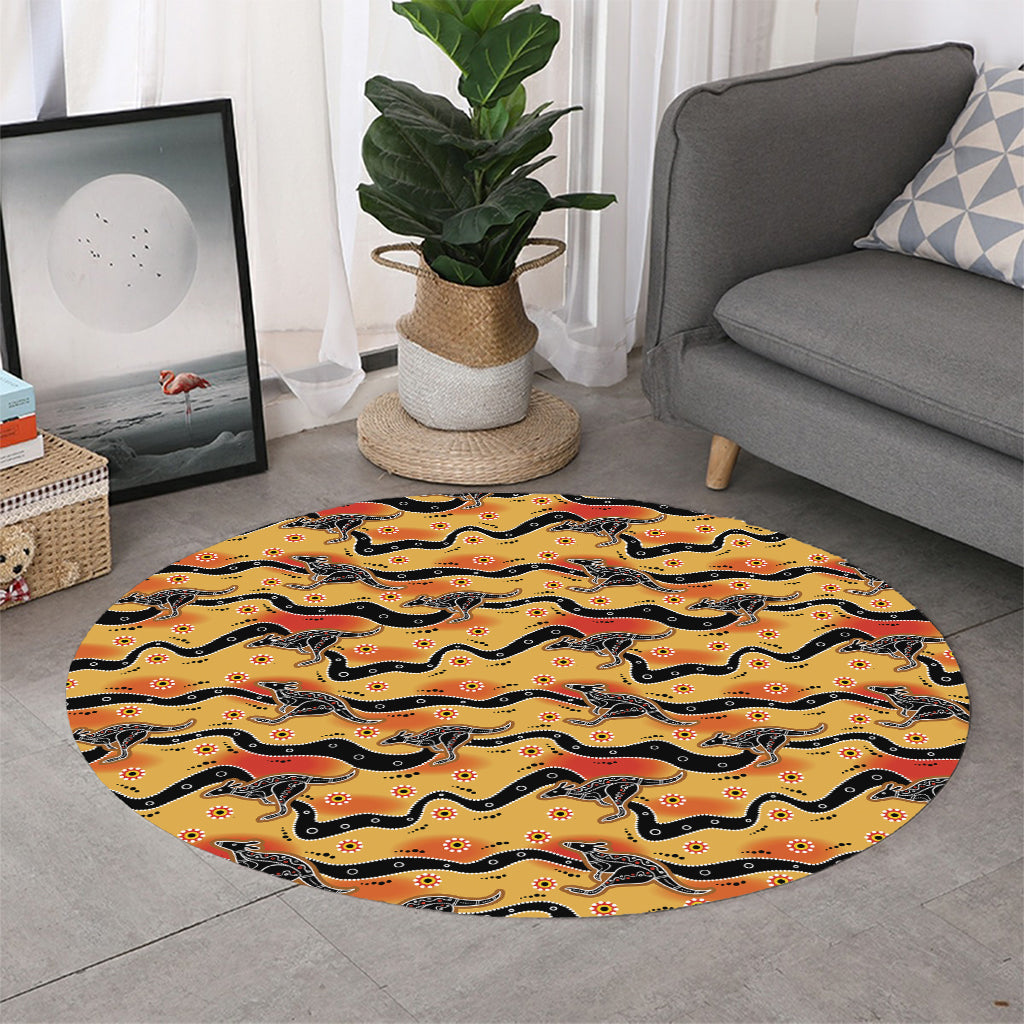 Aboriginal Kangaroo Pattern Print Round Rug