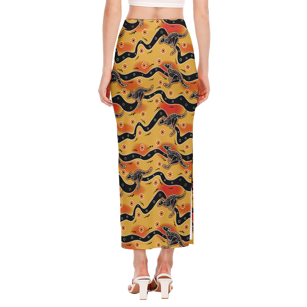 Aboriginal Kangaroo Pattern Print Side Slit Maxi Skirt