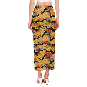 Aboriginal Kangaroo Pattern Print Side Slit Maxi Skirt