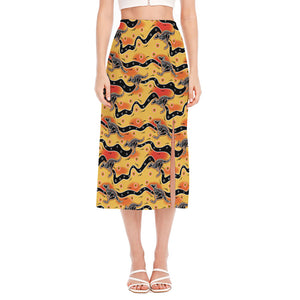 Aboriginal Kangaroo Pattern Print Side Slit Midi Skirt