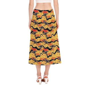 Aboriginal Kangaroo Pattern Print Side Slit Midi Skirt