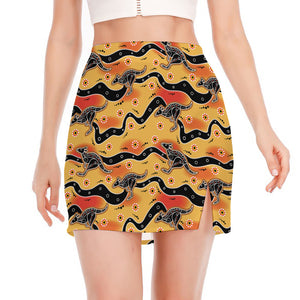 Aboriginal Kangaroo Pattern Print Side Slit Mini Skirt