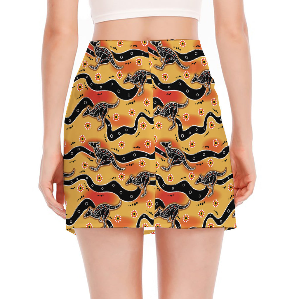 Aboriginal Kangaroo Pattern Print Side Slit Mini Skirt