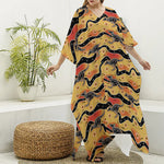 Aboriginal Kangaroo Pattern Print Silk V-Neck Kaftan Dress