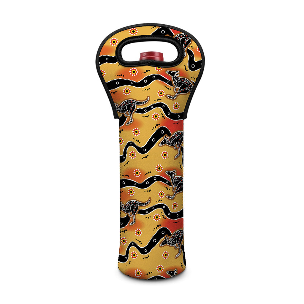Aboriginal Kangaroo Pattern Print Single Neoprene Wine Tote