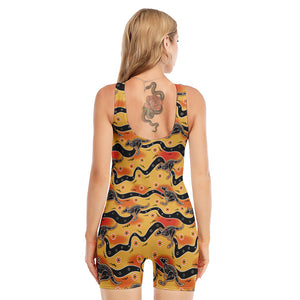 Aboriginal Kangaroo Pattern Print Sleeveless One Piece Swimsuit