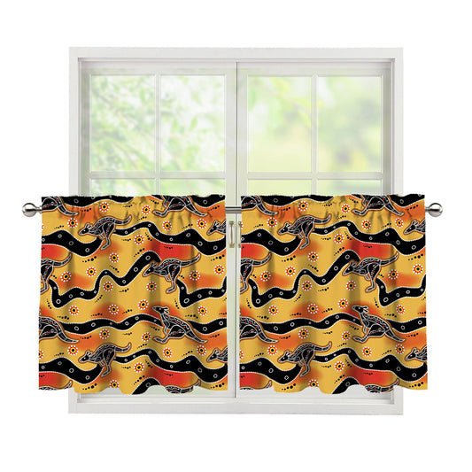 Aboriginal Kangaroo Pattern Print Tier Curtains