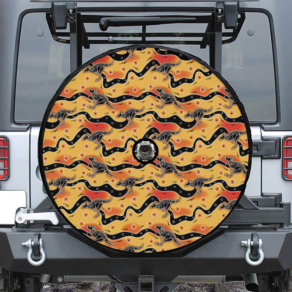 Aboriginal Kangaroo Pattern Print Tire Cover With Camera Hole
