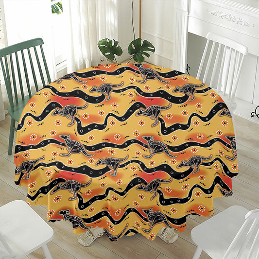 Aboriginal Kangaroo Pattern Print Waterproof Round Tablecloth