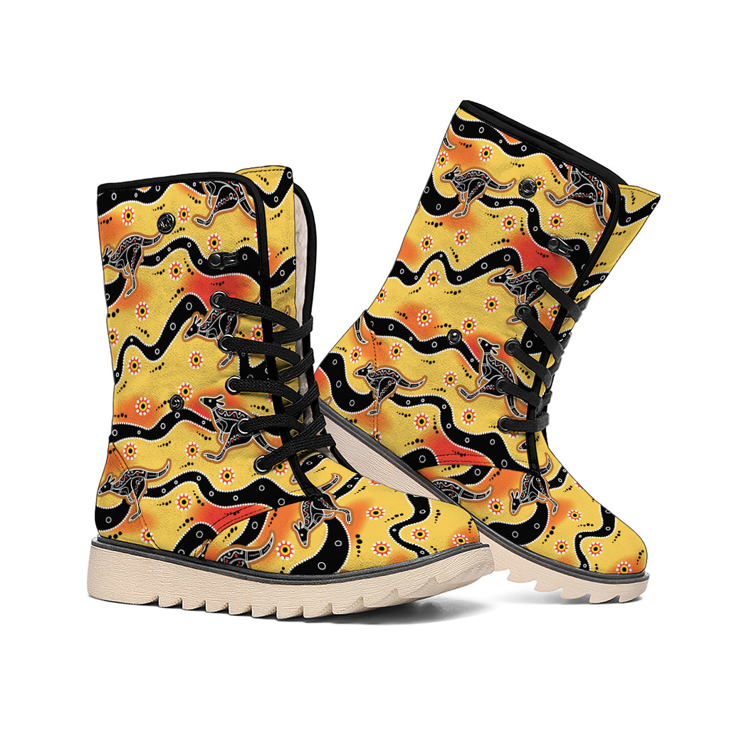 Aboriginal Kangaroo Pattern Print Winter Boots