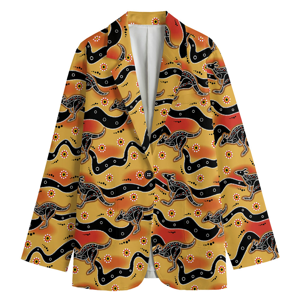 Aboriginal Kangaroo Pattern Print Women's Cotton Blazer