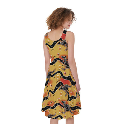 Aboriginal Kangaroo Pattern Print Women's Sleeveless Dress