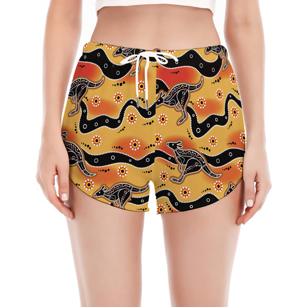 Aboriginal Kangaroo Pattern Print Women's Split Running Shorts