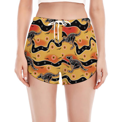 Aboriginal Kangaroo Pattern Print Women's Split Running Shorts