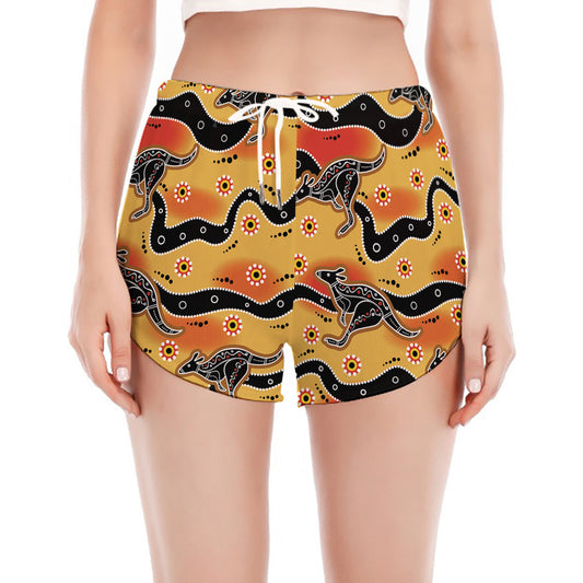 Aboriginal Kangaroo Pattern Print Women's Split Running Shorts