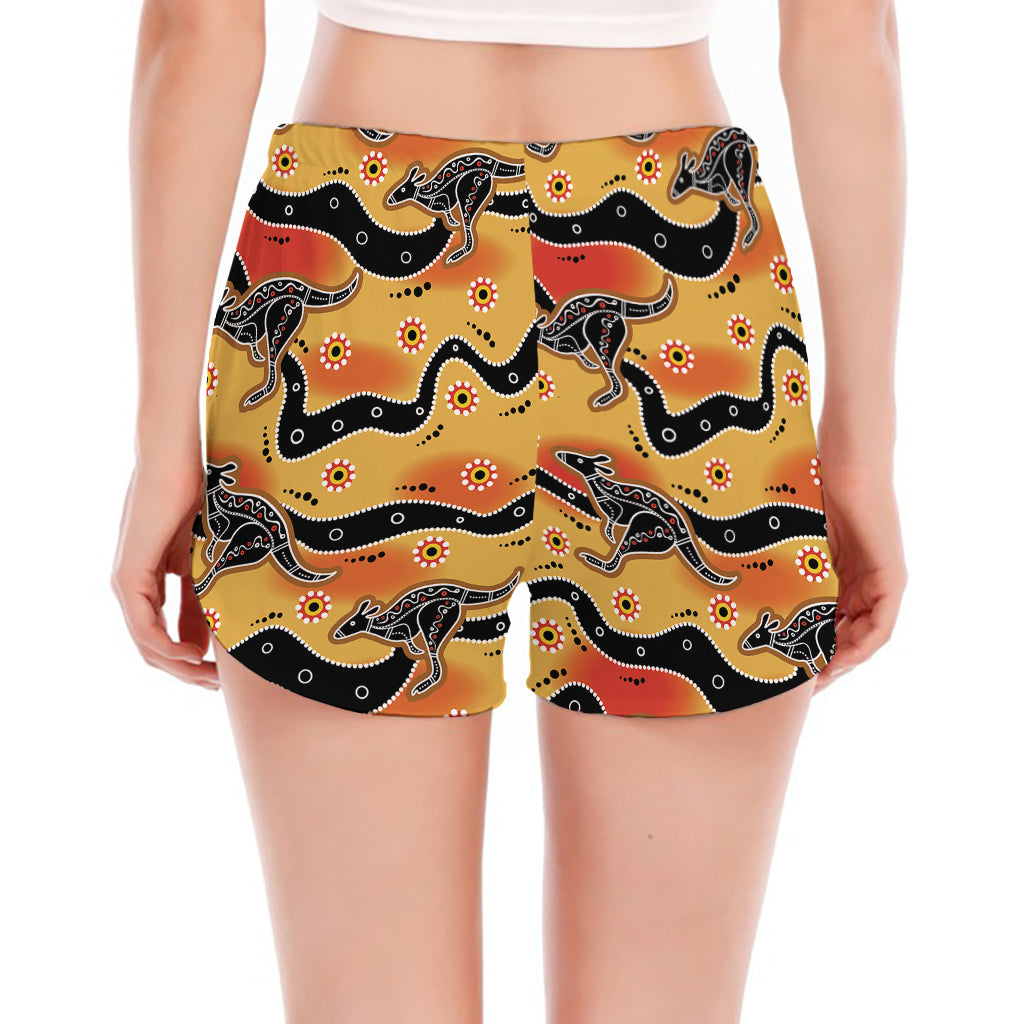 Aboriginal Kangaroo Pattern Print Women's Split Running Shorts