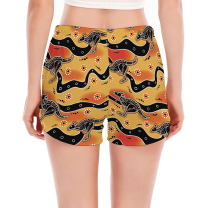 Aboriginal Kangaroo Pattern Print Women's Split Running Shorts
