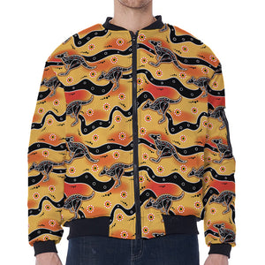 Aboriginal Kangaroo Pattern Print Zip Sleeve Bomber Jacket