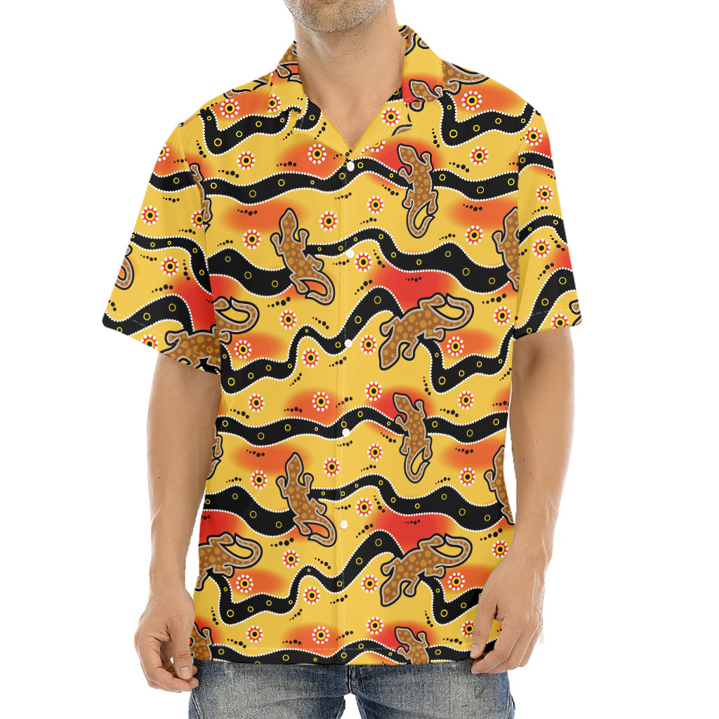 Aboriginal Lizard Pattern Print Aloha Shirt