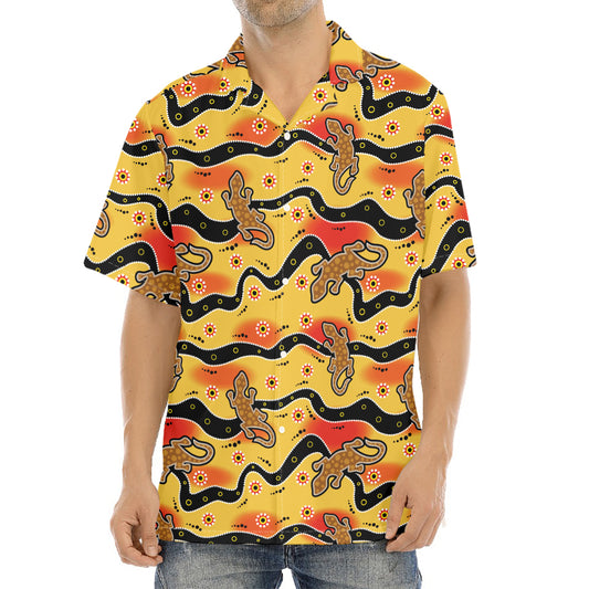 Aboriginal Lizard Pattern Print Aloha Shirt