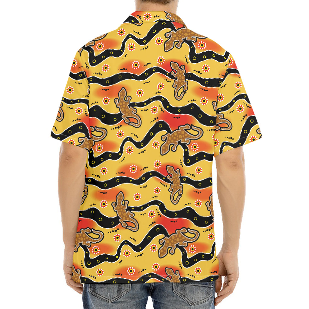 Aboriginal Lizard Pattern Print Aloha Shirt