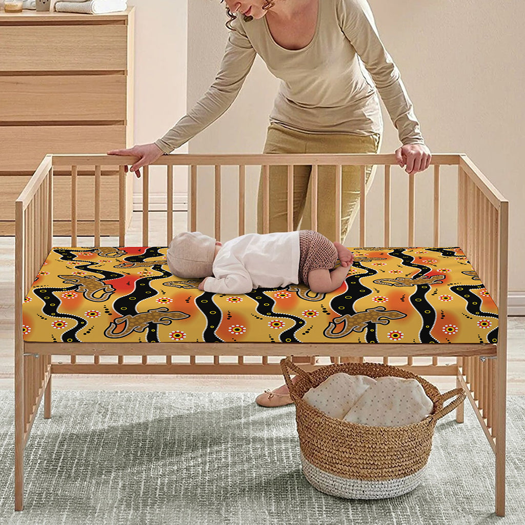 Aboriginal Lizard Pattern Print Baby Crib Sheet
