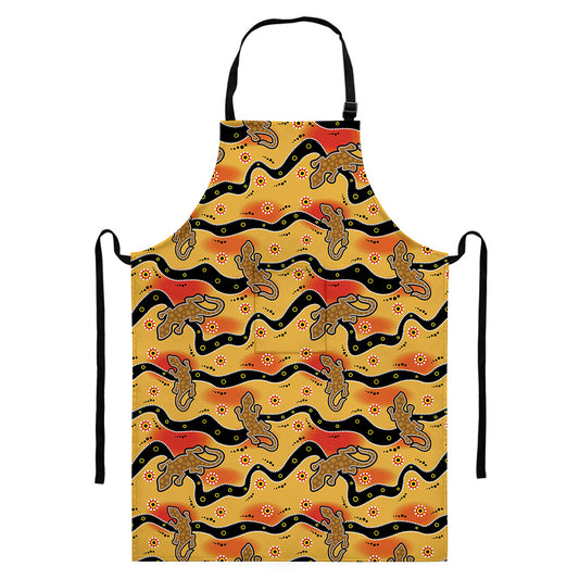 Aboriginal Lizard Pattern Print Bib Apron With Pocket