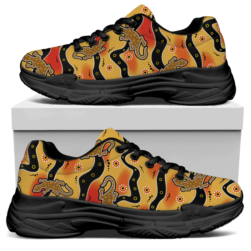 Aboriginal Lizard Pattern Print Black Chunky Shoes