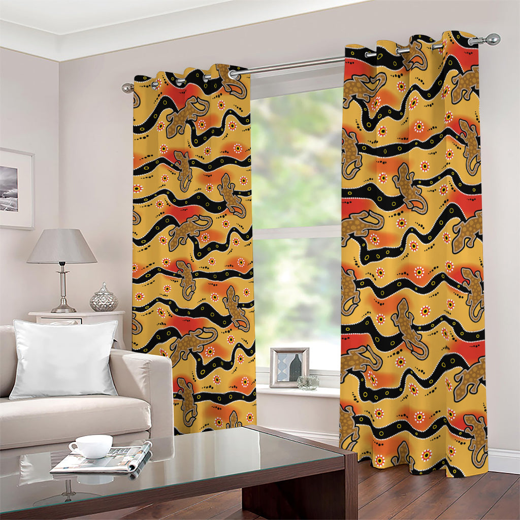 Aboriginal Lizard Pattern Print Blackout Grommet Curtains